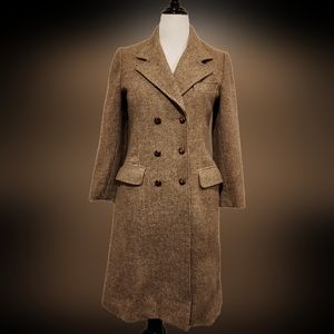 Larry Levine NY Vintage Wool Brown Tweed Check Coat Size Large
